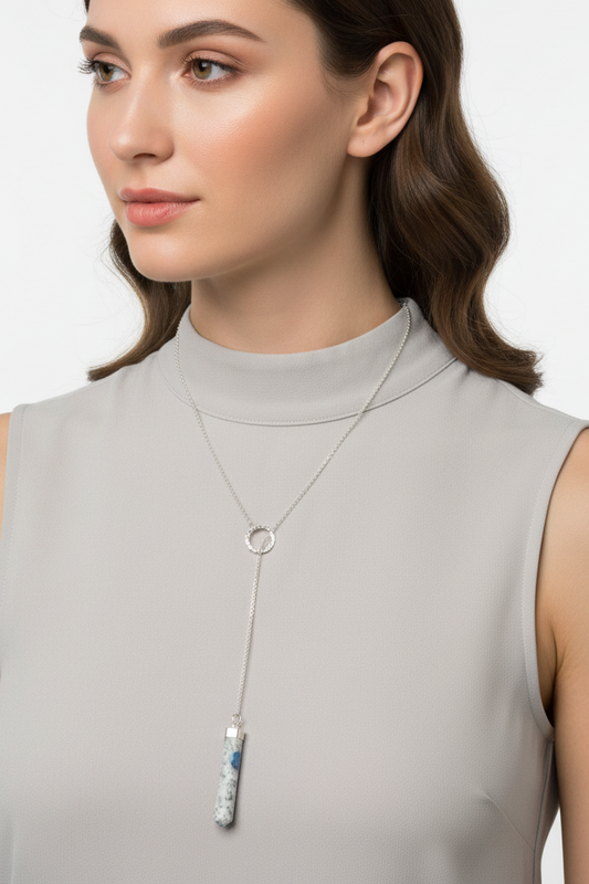 .925 Sterling Silver Lariat Necklace with K2