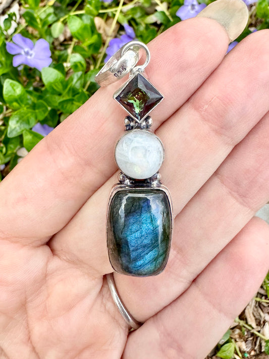 Silver Mystic Topaz, Moonstone & Labradorite Pendant