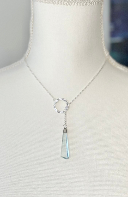 .925 Sterling Silver Lariat Necklace with Aquamarine