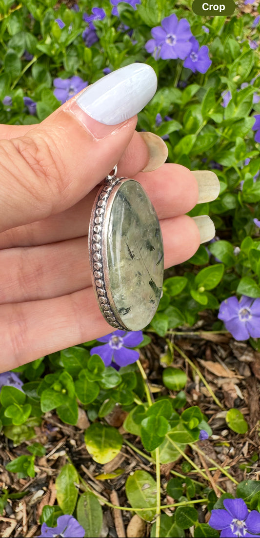 Silver Moss Prehnite Pendant