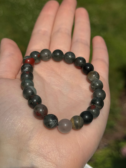 African Bloodstone Crystal Bead Bracelet
