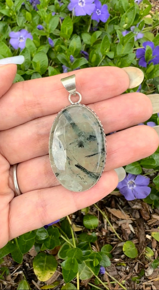 Silver Moss Prehnite Pendant
