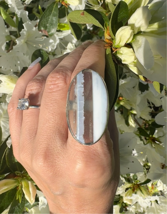 Silver Blue Owhee Opal Ring Size 8